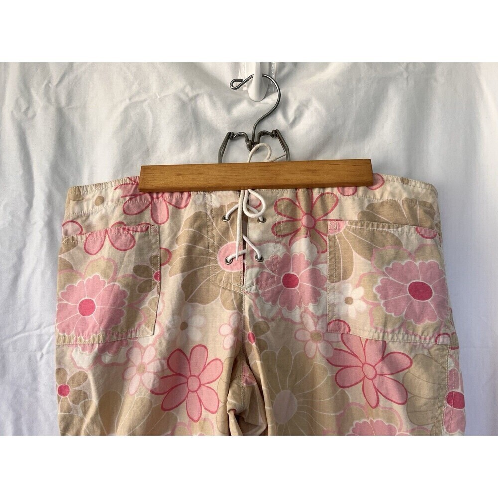 Vtg Y2K Old Navy Pink Floral Capri Khaki Pants M Low Rise Flower Power Boho - Picture 2 of 10
